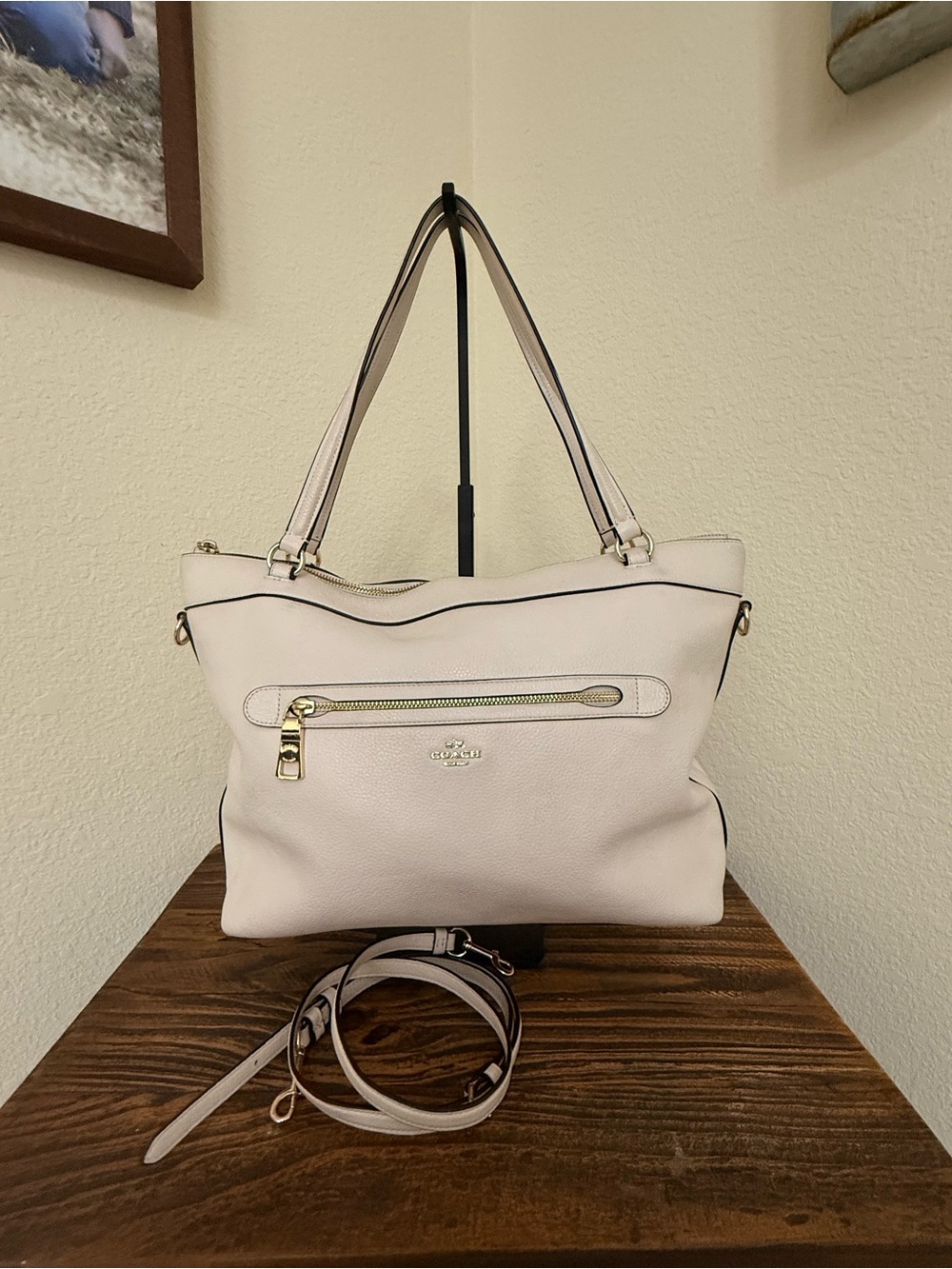 Coach Pebbled Leather Convertible Tote / Crossbody – Cream